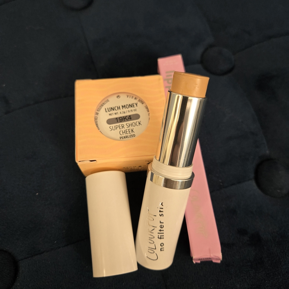 ColourPop Makeup Bundle Lippie Brink, Foundation Stick, Highlighter Lunch Money